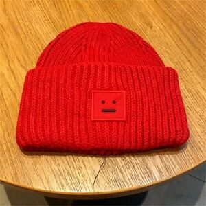 Acne Bright Red Knit Beanie